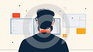 A Programmer coding on multiple screens