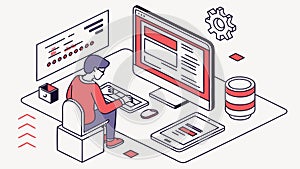 Programmer Coding on Multiple Screens, Software Development, vector design Generative AI