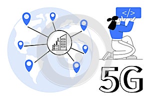Global 5G Network Concept with Programmer and Connection Points on World Map