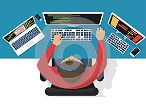 Programmer at computer, vector