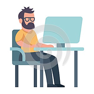 Programmer concentrated at working project, vector concept
