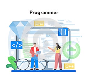 Programmer concept. Idea of coding, testing and writing program