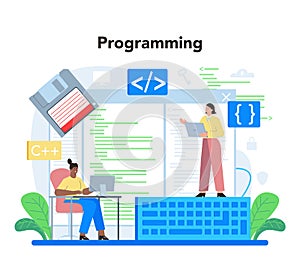 Programmer concept. Idea of coding, testing and writing program