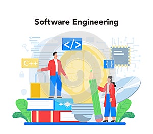 Programmer concept. Idea of coding, testing and writing program