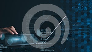 Programmer and cyber security technology, Digital technology, Software development concept. Coding programmer, Programmer use