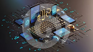 Programmer Day, Amazing and dynamic composition of programming related icons, keyboard, screen and coding symbols are cleverly