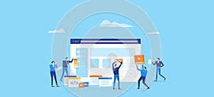 Programmer and design team develop for web application with business team working