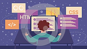Programmer and Designer Character Work on Computer