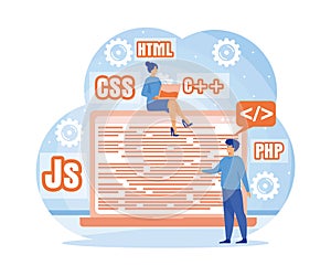 Programmer or developer create code programming language. Programming and engineering development.