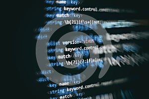 Programmer developer screen, web app coding. Script on computer. Modern display of data source code. Programming code abstract