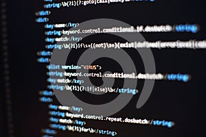 Programmer developer screen, web app coding. Script on computer. Modern display of data source code. Programming code abstract
