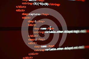 Programmer developer screen, web app coding. Script on computer. Modern display of data source code. Programming code abstract