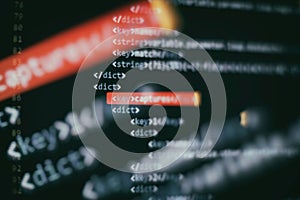 Programmer developer screen, web app coding. Script on computer. Modern display of data source code. Programming code abstract