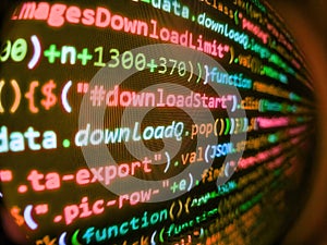 Programmer developer screen, web app coding. Software development monitor screen background. Admin access to data s. Cloud