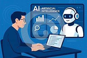 Programmer developing artificial intelligence software with ai assistant