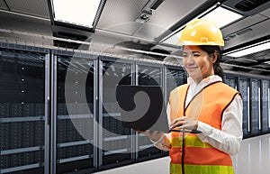 Programmer or engineer in server room