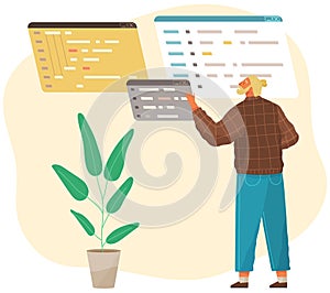Programmer engineering and coding. Set of programmers working on web development on computers
