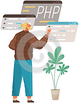 Programmer engineering and coding. Set of programmers working on web development on computers