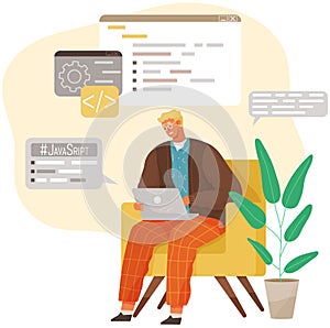 Programmer engineering and coding. Set of programmers working on web development on computers