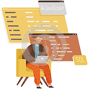 Programmer engineering and coding. Set of programmers working on web development on computers