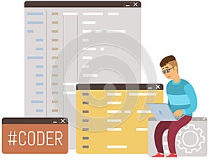 Programmer engineering and coding. Set of programmers working on web development on computers