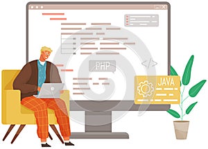 Programmer engineering and coding. Set of programmers working on web development on computers