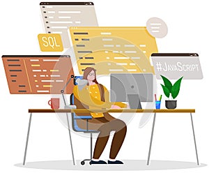 Programmer engineering and coding. Set of programmers working on web development on computers