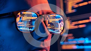 Programmer Glasses Reflecting Code