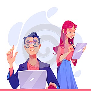 Programmer and graphic designer characters working