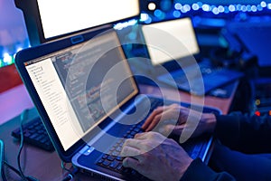 Programmer hands on keyboard, network security