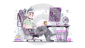 Programmer with Headphones and Coffee at Computer