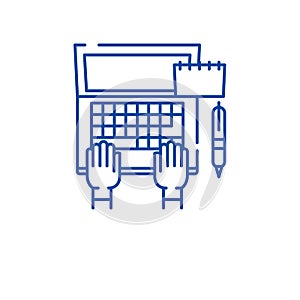 Programmer on laptop line icon concept. Programmer on laptop flat  vector symbol, sign, outline illustration.