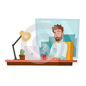 Programmer Man Vector. Development Working.