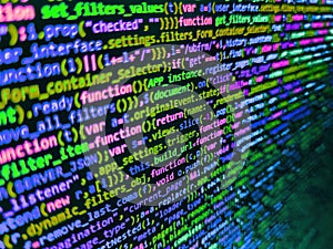 Programmer occupation. Binary computer code background, abstract. Hi-tech modern screen of data, digits and chars on monitor