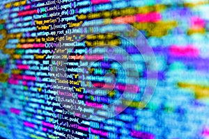 Programmer occupation. HTML and CSS code developing screenshot. Web or application development, business and technology concept.