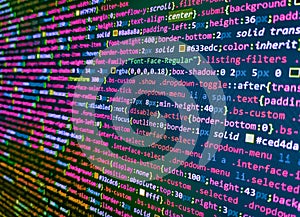 Programmer occupation. Programming code abstract screen of software developer. Computer science lesson. Modern tech. Computer