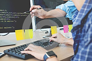Programmer Outsource Developer Team coding technologies Website design. Mobile Application Software, Cyber space concept photo