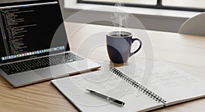 Programmer's Productive Workspace with Code and Coffee