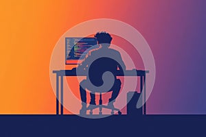 Programmer Silhouette at Desk on Solid Background