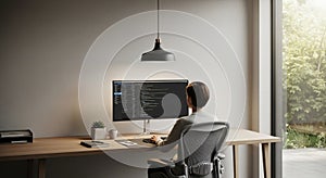 Programmer Working on Computer in Modern Office