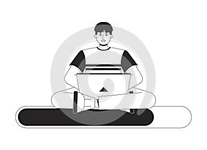 Programmer sitting on black white loading bar flat design