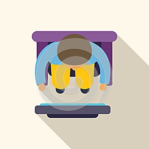 Programmer working using computer sitting on chair top view