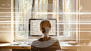 Programmer and software developer working in modern office technology concept coding on computer and digital workspace