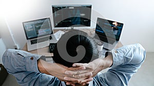 Programmer Typing Code on desktop computer, Developing programming and coding technologies concept