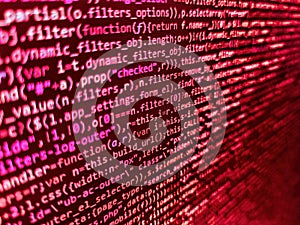 Programmer Typing New Lines of HTML Code. Programming Javascript on laptop computer screen. PHP development, software site code.