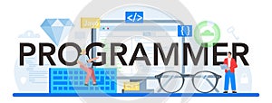 Programmer typographic header. Idea of coding, testing and writing program