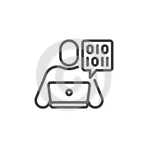 Programmer using laptop line icon