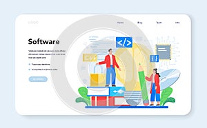 Programmer web banner or landing page. Idea of coding, testing