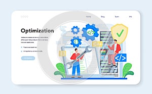 Programmer web banner or landing page. Idea of coding, testing