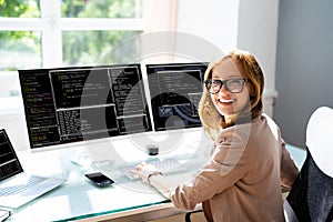 Programmer Woman Coding On Computer